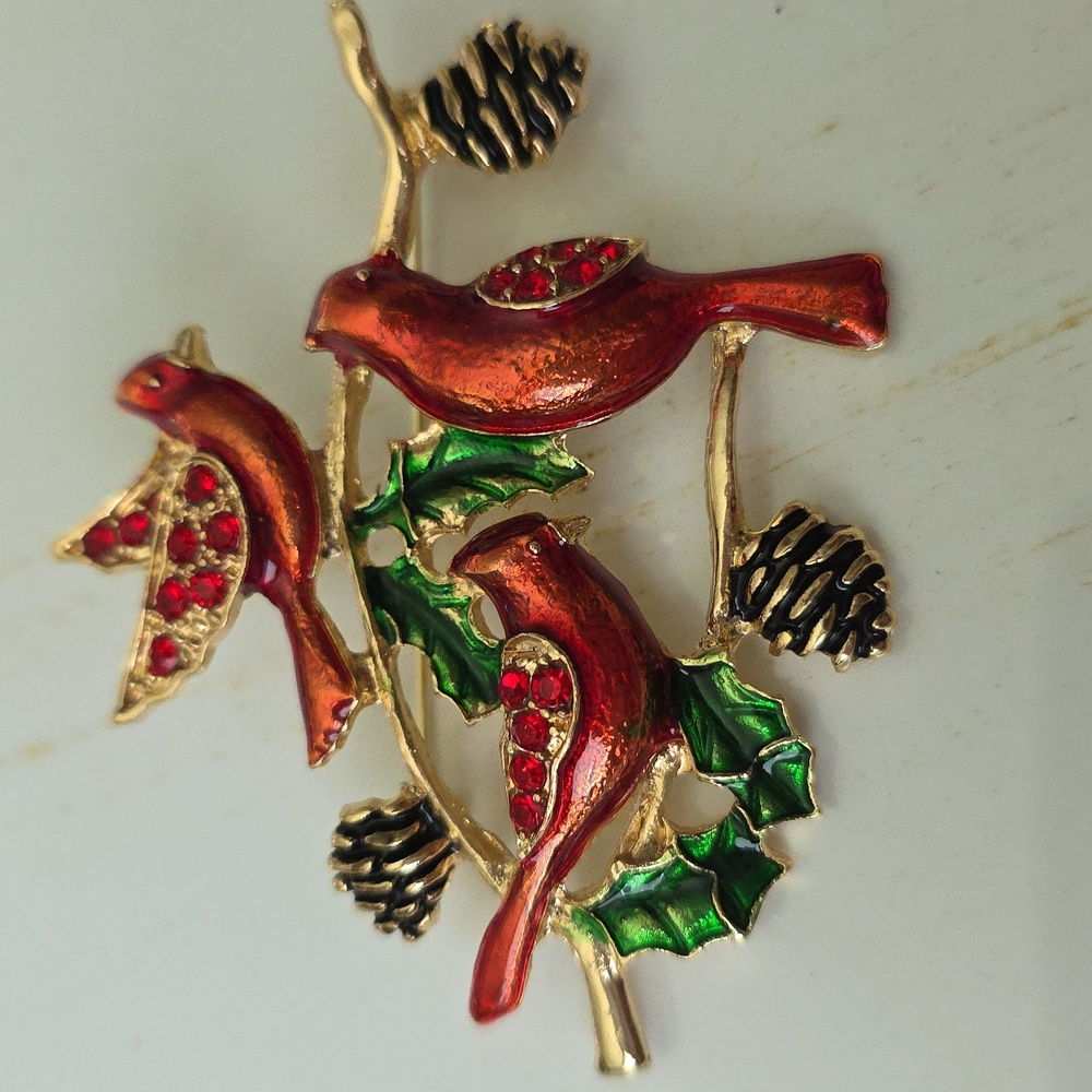 Cardinal  Christmas  Brooch Heart Cardinal Brooch Necklace Combo